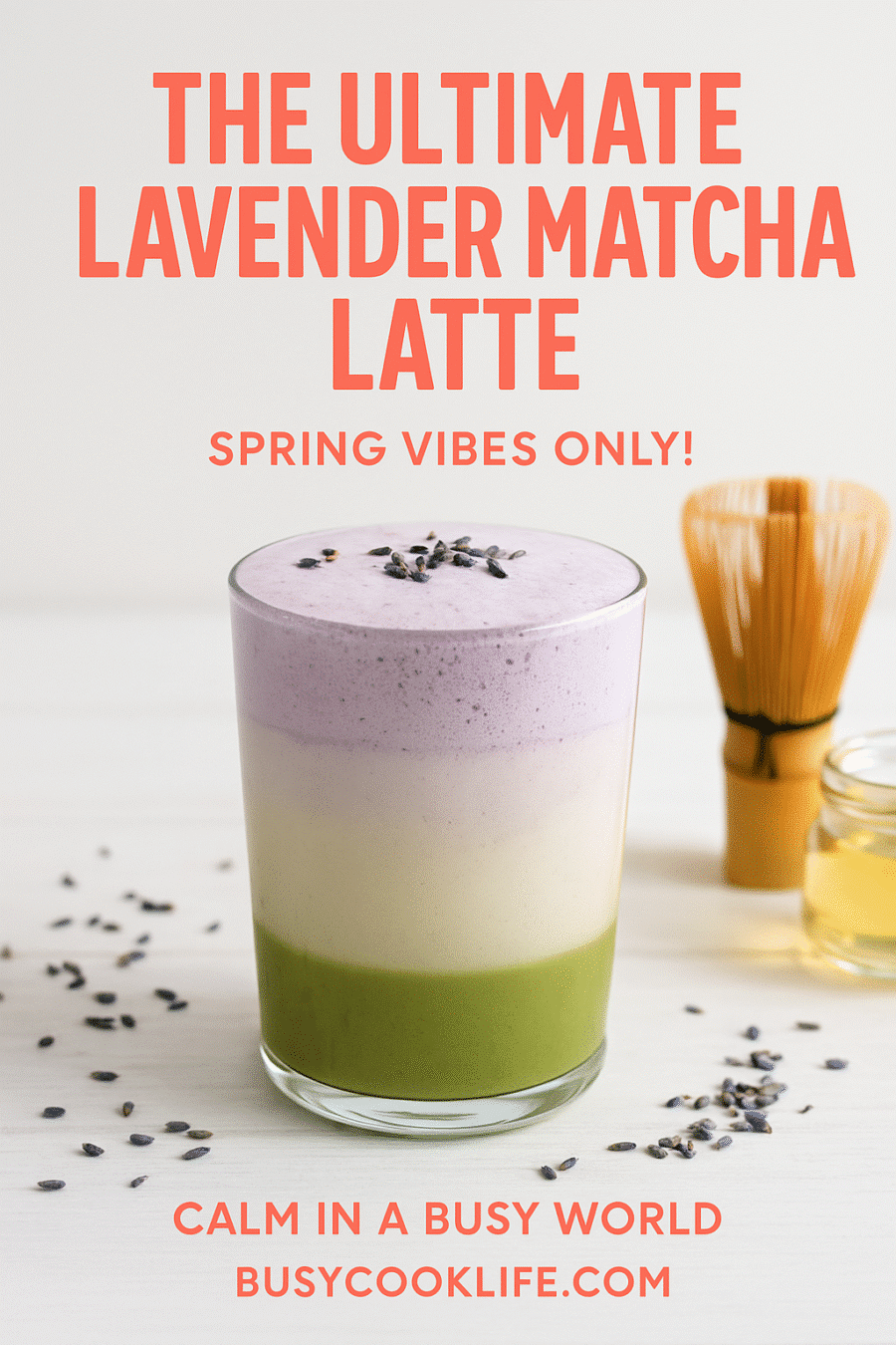 Ultimate lavender matcha latte Pinterest recipe pin - spring morning smoothie