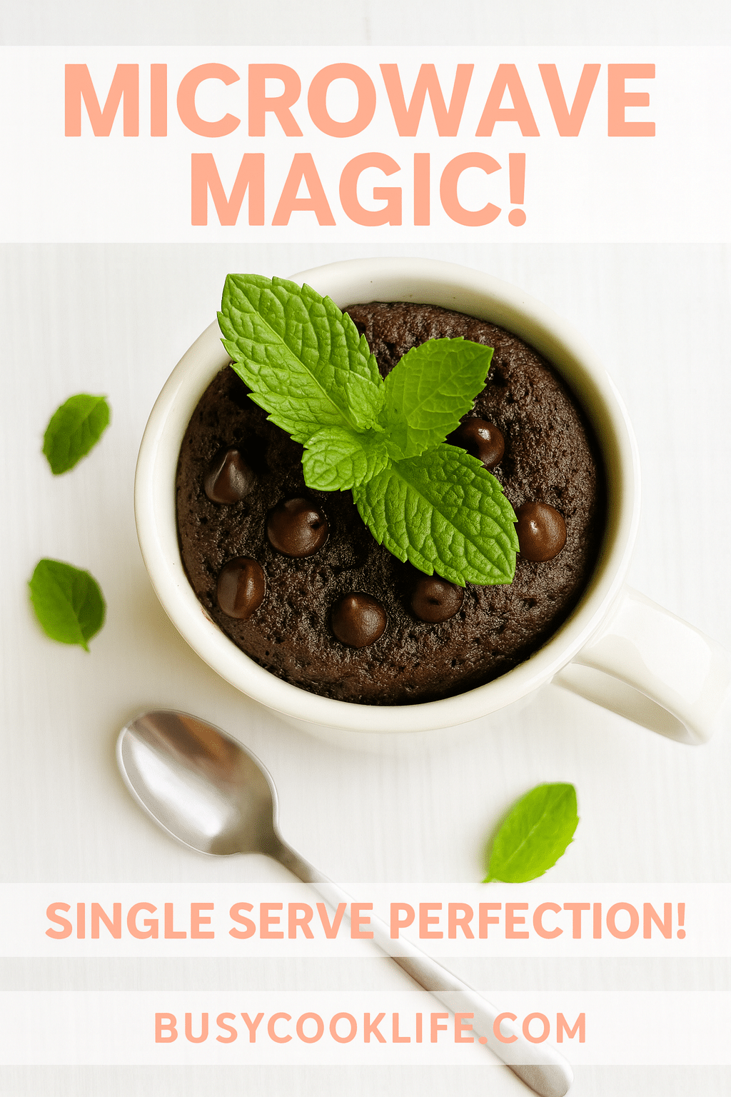 Single-serve mint chocolate chip mug cake microwave recipe - perfect portion dessert from BusyCookLife