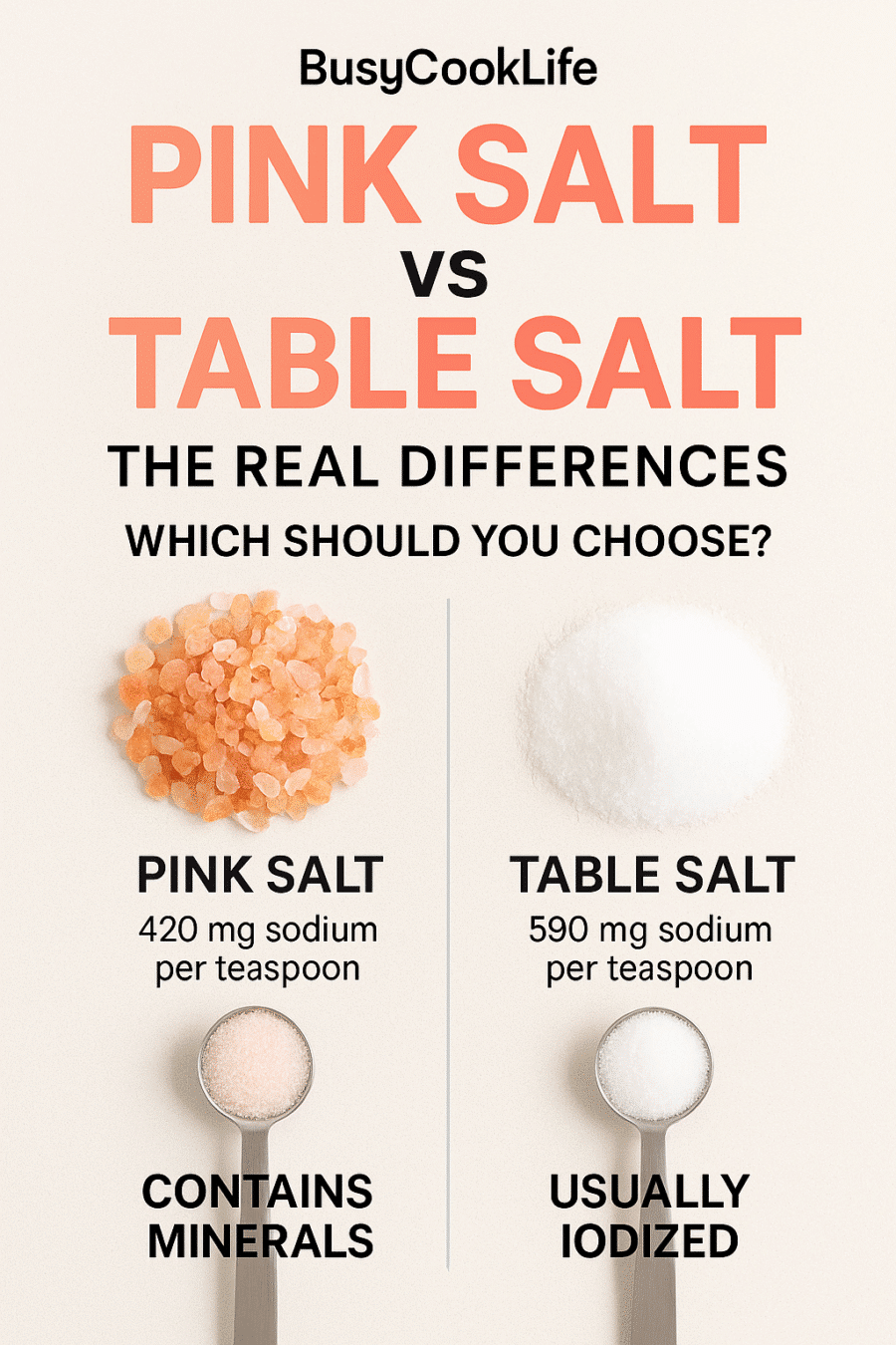 Pink salt vs table salt comparison - sodium content and mineral differences guide