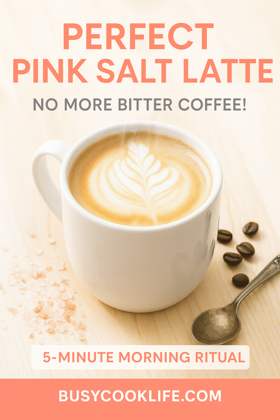 Pink salt latte Pinterest recipe pin - 5-minute morning ritual recipe