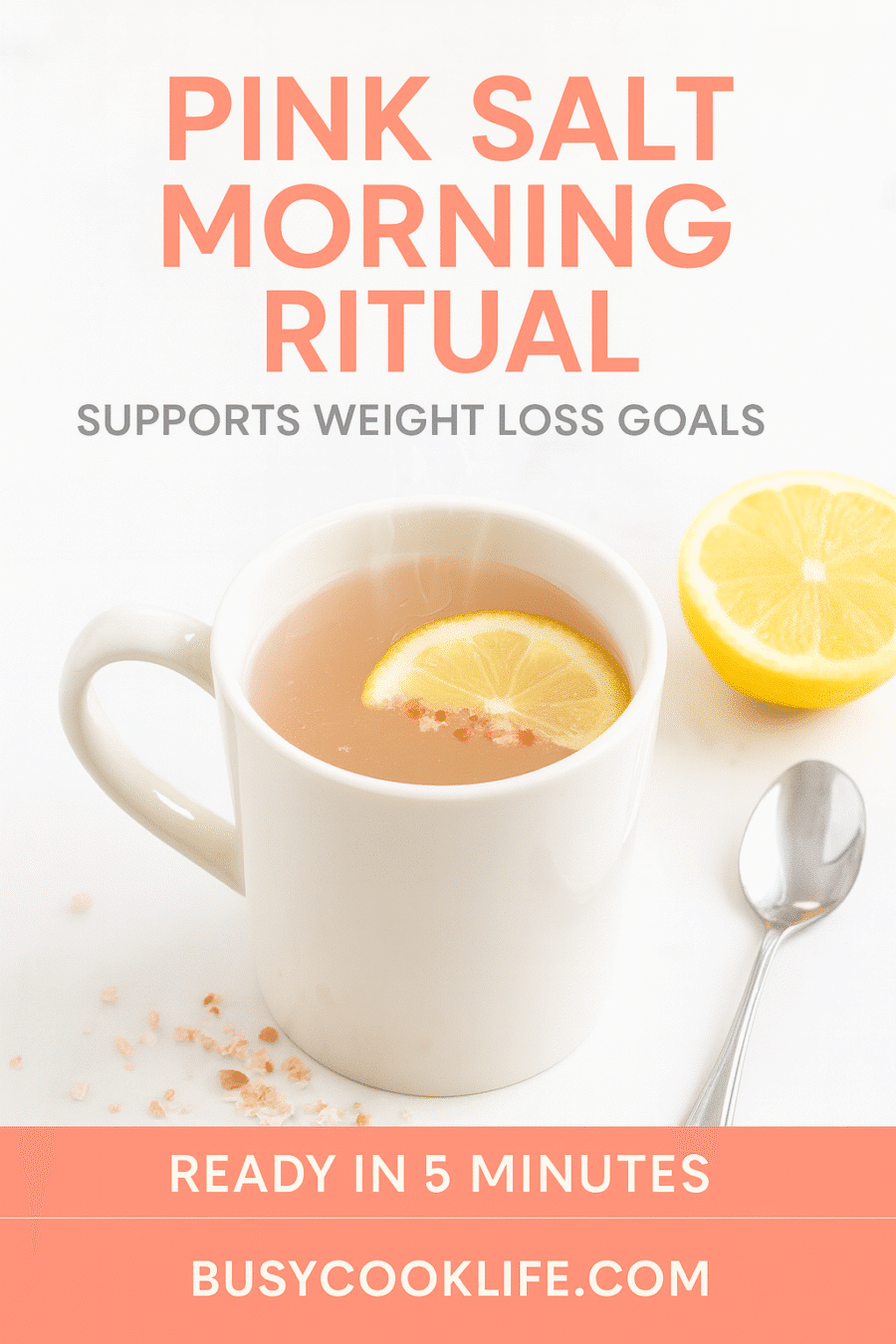 Pink salt morning ritual Pinterest recipe pin - supports weight loss goals morning drink