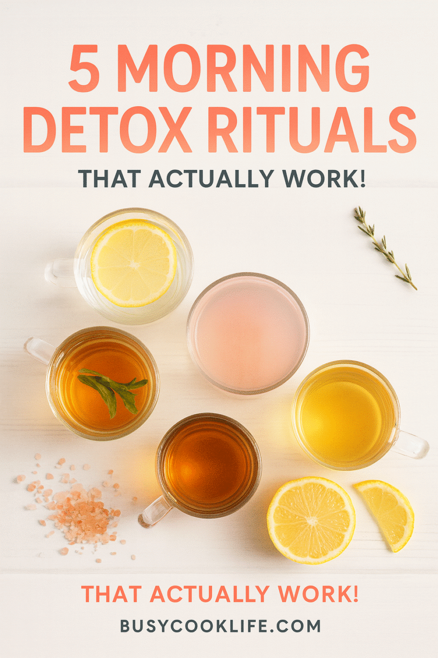 Pinterest pin for morning detox rituals - healthy morning routine pink salt detox water