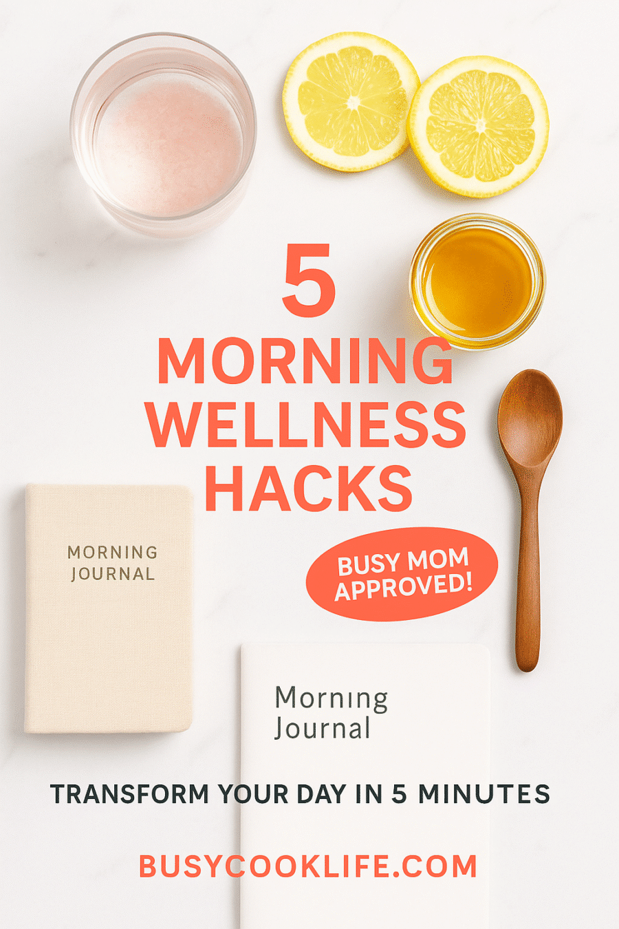 Pinterest pin for morning wellness hacks - busy parent morning routine