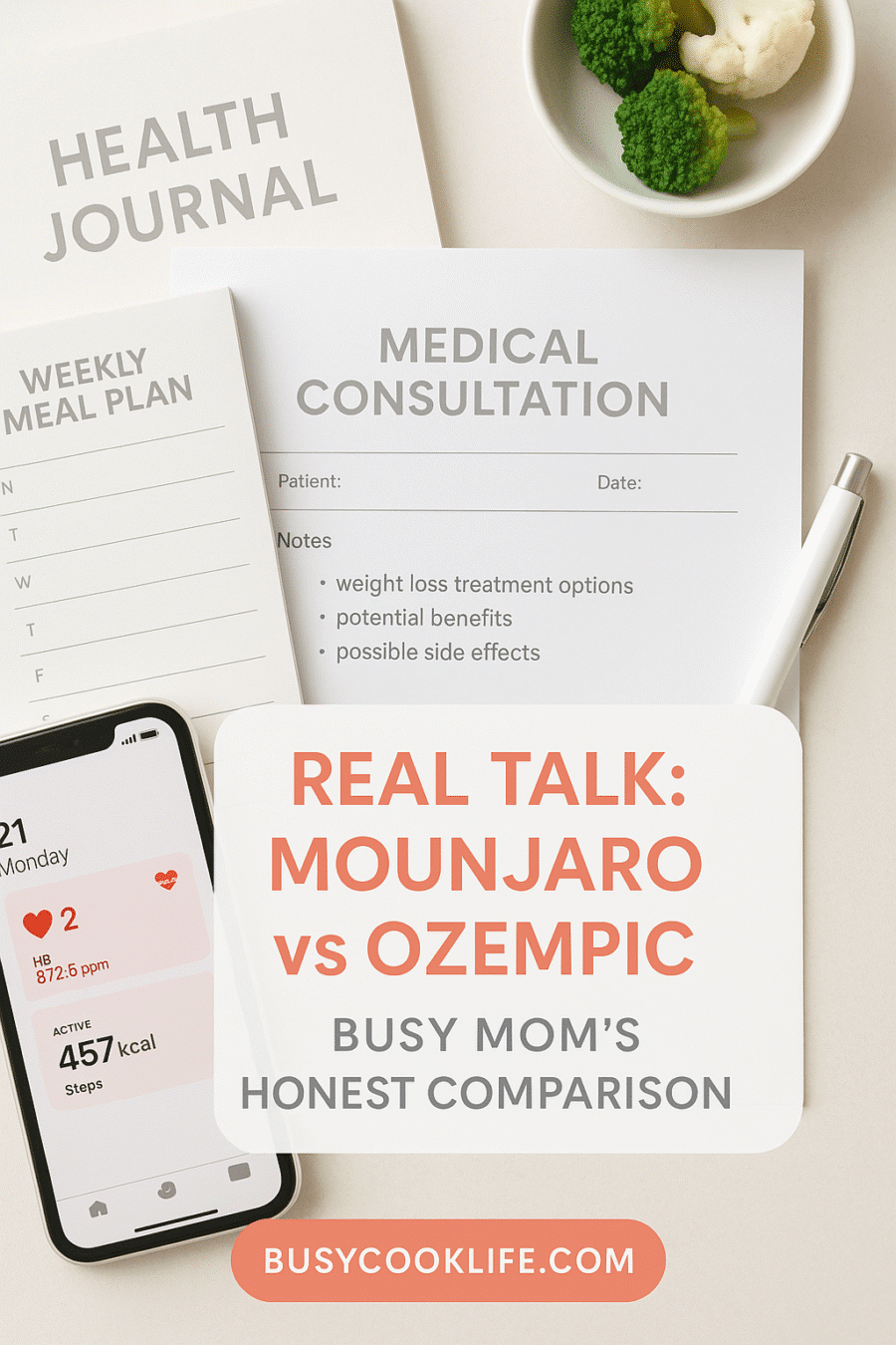 Pinterest pin Mounjaro vs Ozempic real mom comparison - weight loss medication guide