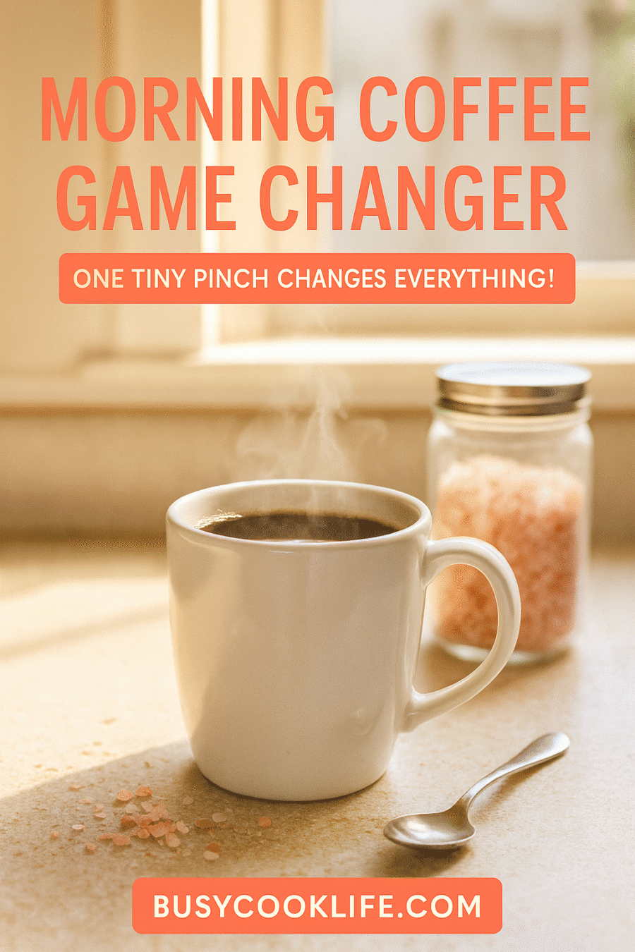 Pinterest pin for pink salt coffee - morning coffee game changer breakfast