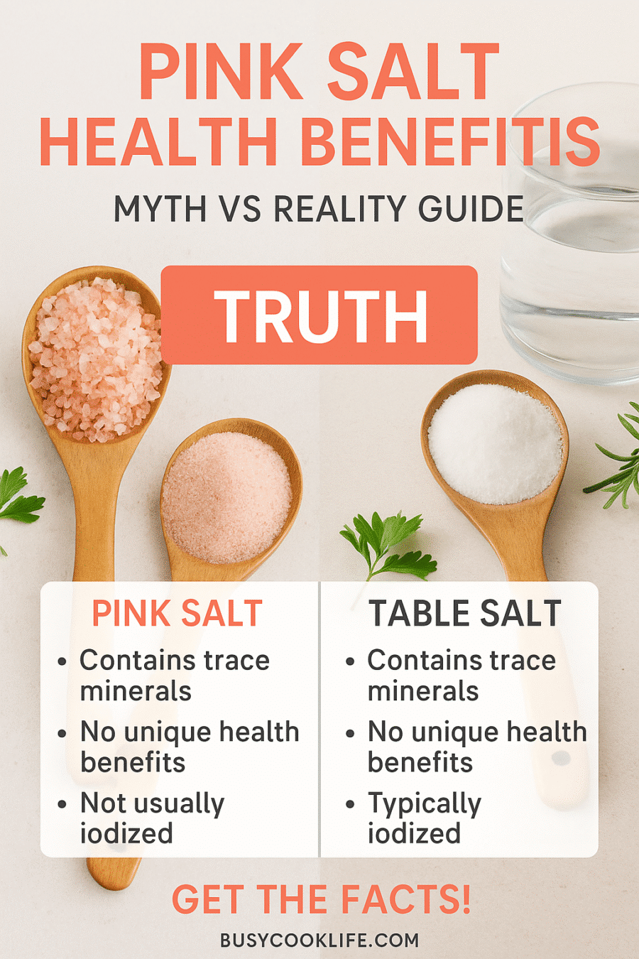 Pinterest pin for pink himalayan salt health benefits - myth vs reality educational guide