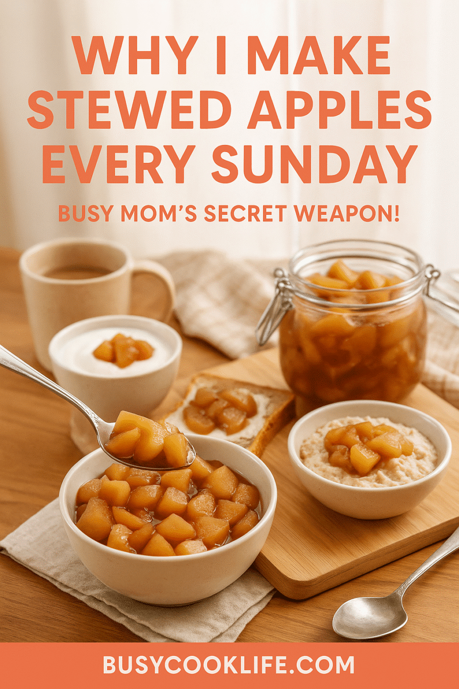 Pinterest pin for weekly stewed apples meal prep - busy mom gut health