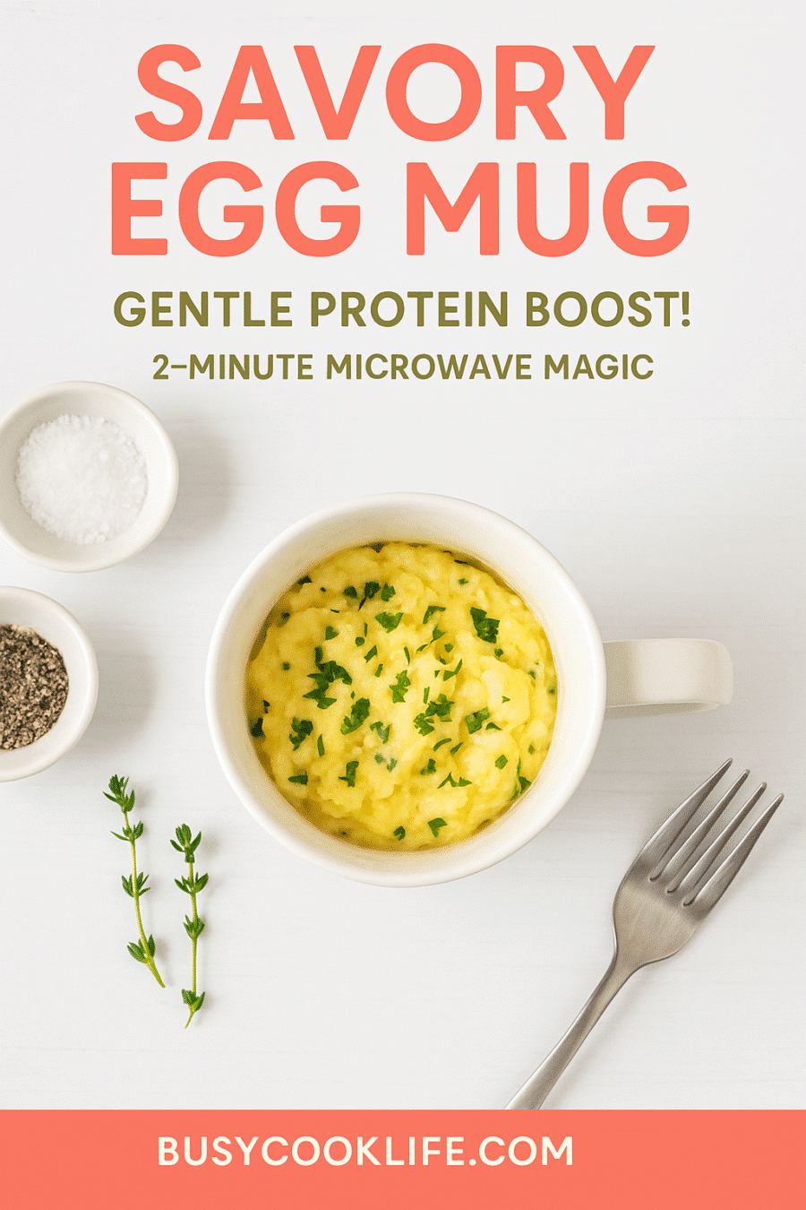 Savory Egg Mug recipe pin - gentle protein microwave breakfast nausea friendly