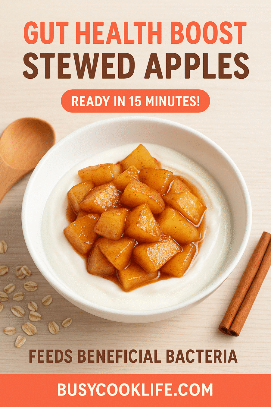 Stewed apples Pinterest recipe pin - gut health boost breakfast