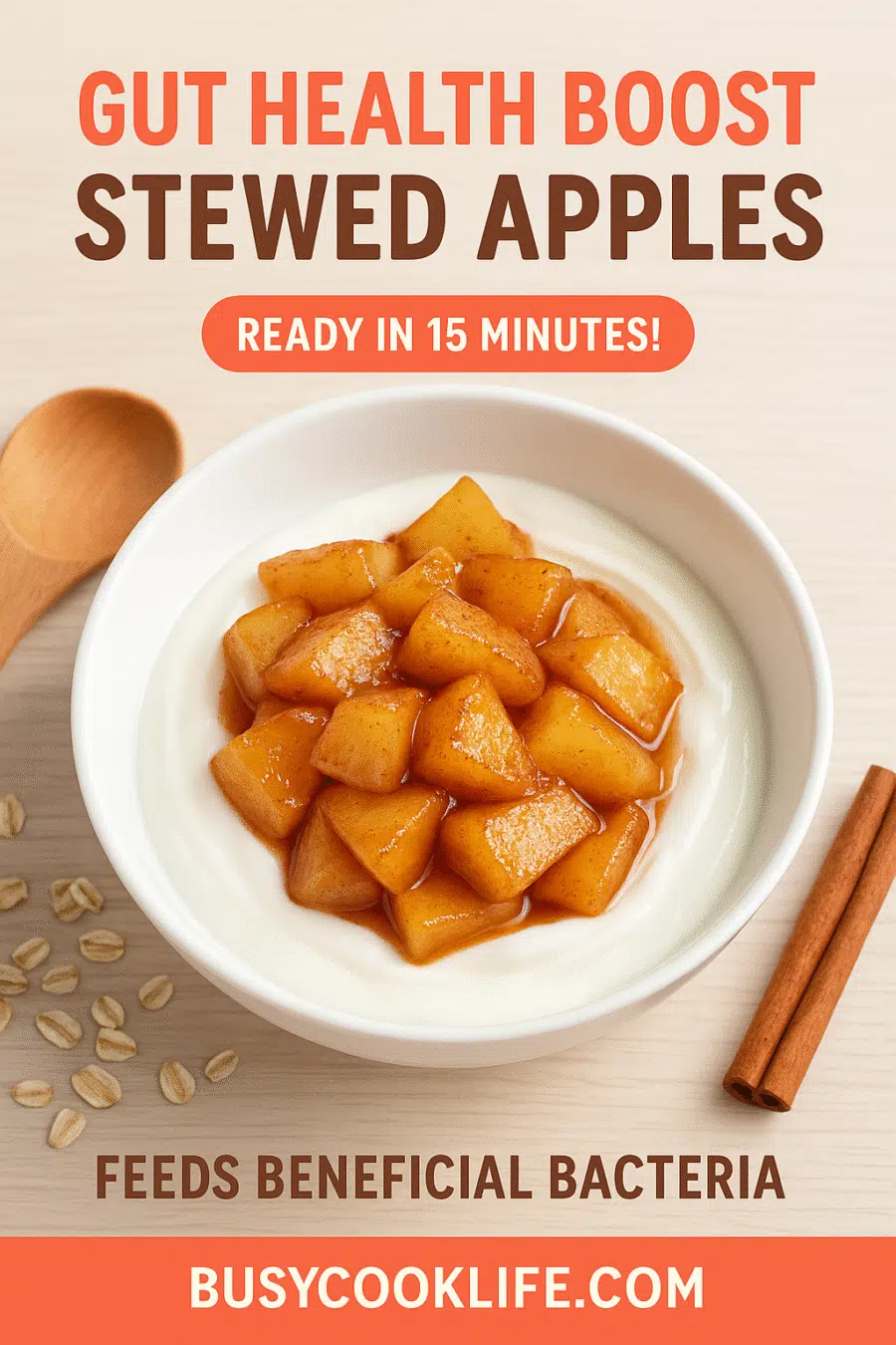 Stewed apples Pinterest recipe pin - gut health boost breakfast