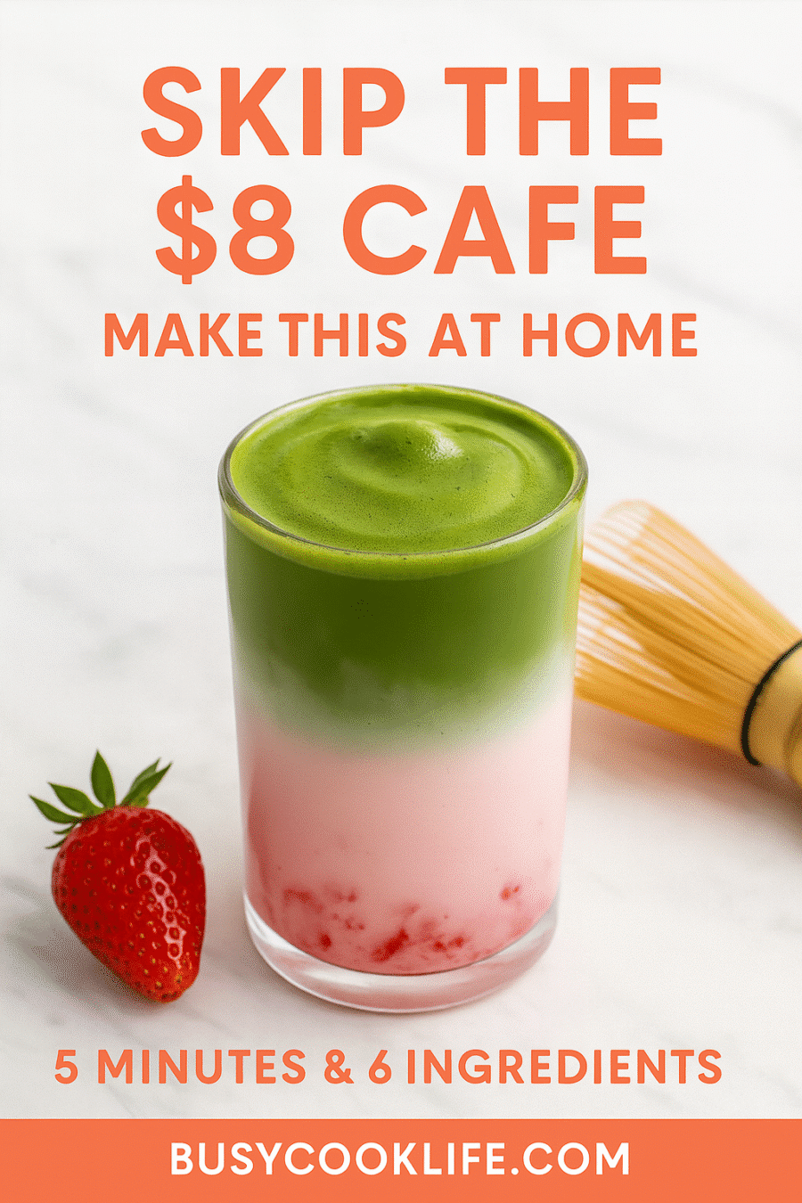 Strawberry matcha latte Pinterest recipe pin - save money strawberry matcha latte