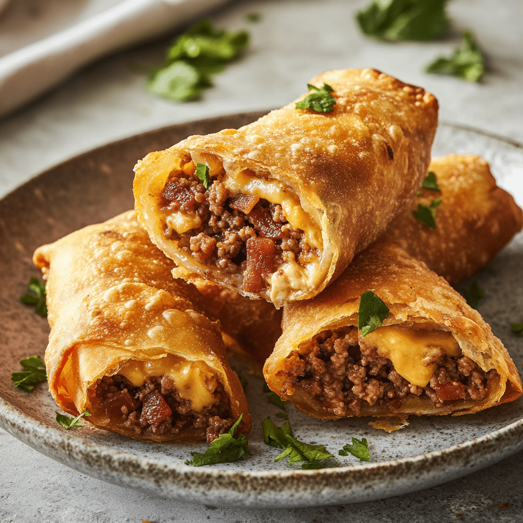 Deep-Fried Garlic Butter Bacon Cheeseburger Egg Rolls — restaurant-quality recipe photo
