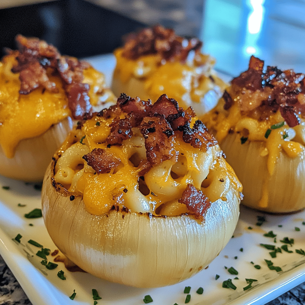 Hot Honey Bacon Mac Cheeseburger Stuffed Onion Bombs for Game Day — restaurant-quality recipe photo