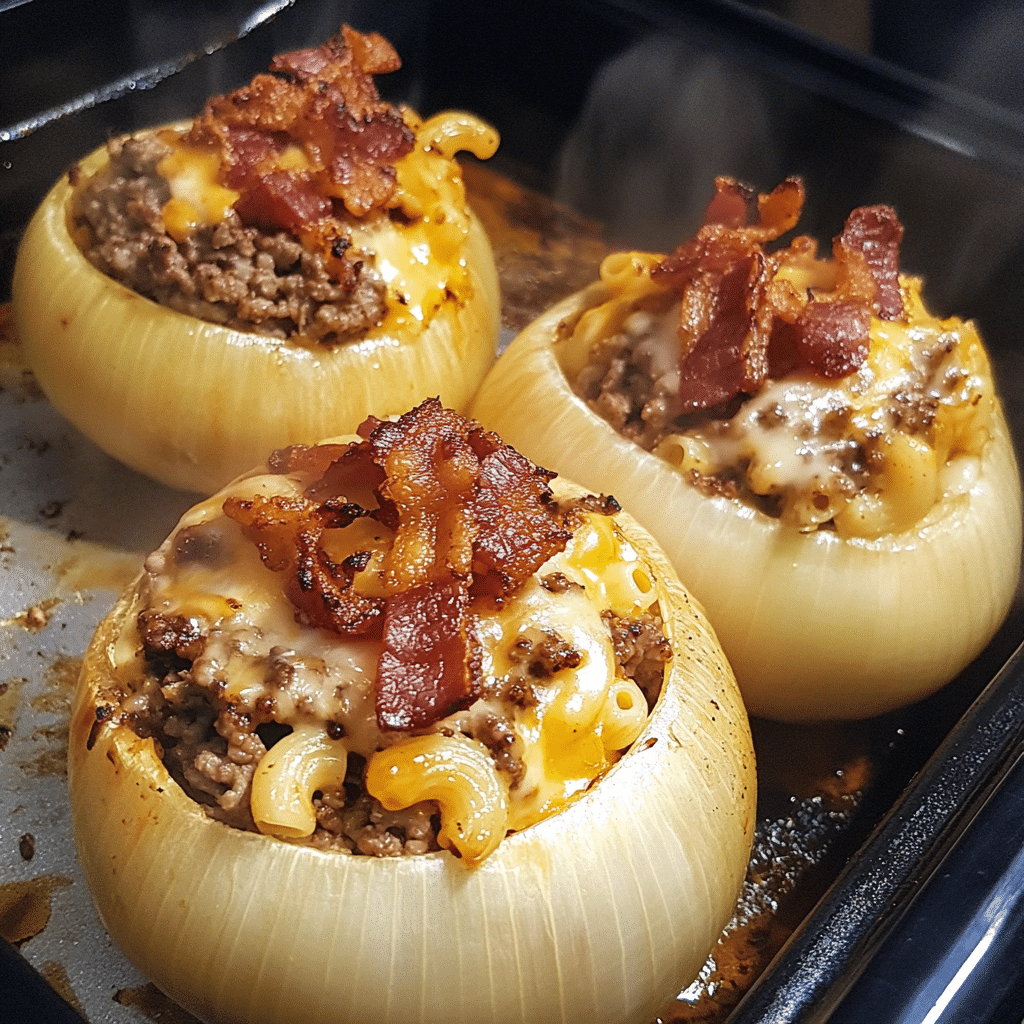 Loaded Bacon Mac Cheeseburger Stuffed Onion Bombs — restaurant-quality recipe photo