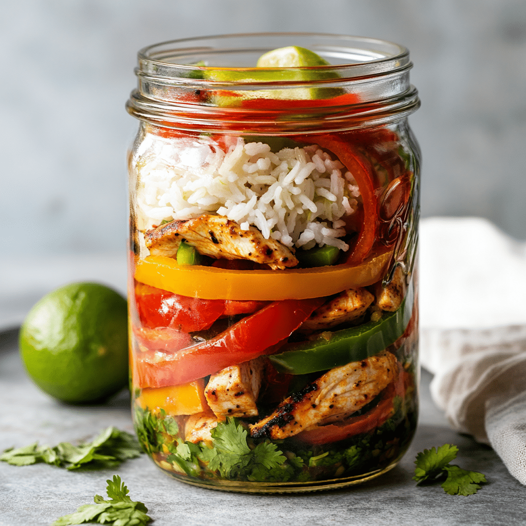One-Bowl Chicken Fajita Meal Prep Jars — restaurant-quality recipe photo