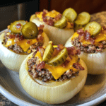 How to make Pickle Ranch Bacon Cheeseburger Stuffed Onion Bombs — key cooking step